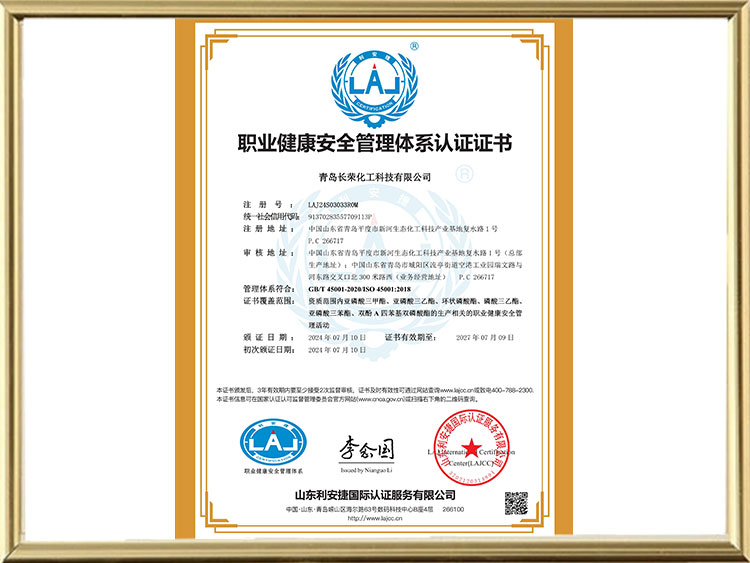 长荣职业健康安全管理证书-中文